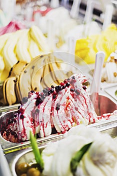 Italian gelato gelatto ice cream display in shop