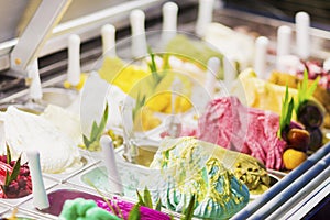 Italian gelato gelatto ice cream display in shop