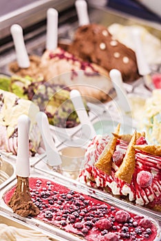 Italian gelatto ice cream selection display