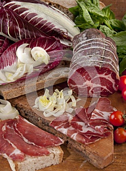 Italian ham, Tuscan bread and radishes