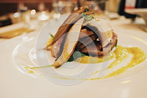 Italian high-end cuisine and fine dining, delicious meal on a plate in a luxury restaurant in Milan, Italy