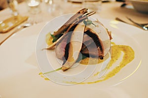 Italian high-end cuisine and fine dining, delicious meal on a plate in a luxury restaurant in Milan, Italy