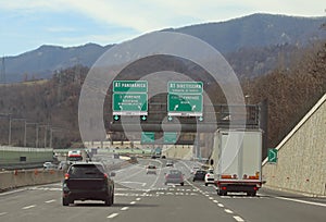 Italian highways with the road signroad VARIANTE DI VALICO which connects Florence with Rome photo