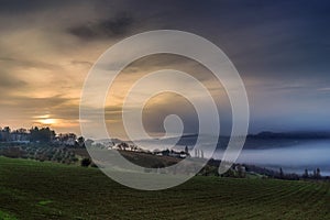 Italian countryside foggy landscape