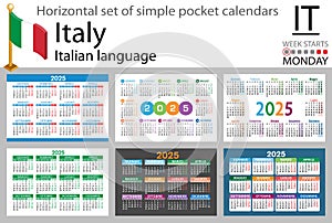 Italian horizontal set of pocket calendar for 2025. Week starts Monday