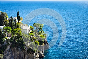 Italian house on a cliff near tyrrhenian sea coast, Amalfi coast
