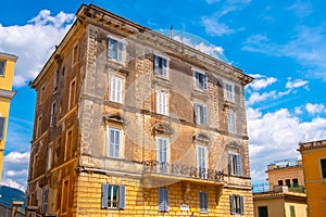 Italian houses colorful old building with vibrant blue sky