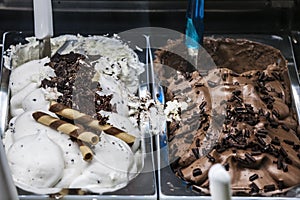 Italian ice cream. Trays italian gelato