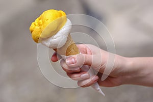 Italian ice-cream in waffle cone
