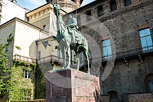 Italian Knights monument, Castello Square, Turin, Piedmont, Italy