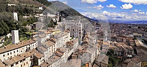 italian landmarks and best tourist destinations - impressive Gubbio in Umbria. Aerial drone view