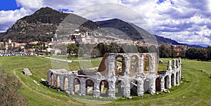 italian landmarks - impressive Gubbio town in Umbria. view of roman ampphiteater