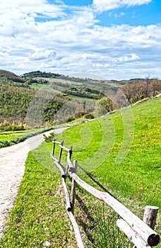 Italian landscape with dirt roads.