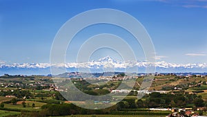 Italian Landscape: hills of Astigiano and Alpi with Monviso
