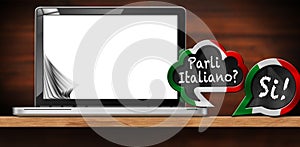 Italian Language Lesson - Two Speech Bubbles and a Laptop Computer