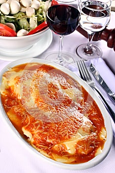 Italian lasagna served in an upscale Brazilian restaurant