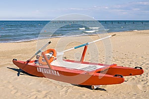 Italian lifeguard rescue rowboat - Rimini Beach