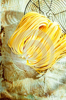 Italian linguine or tagliatelli pasta photo