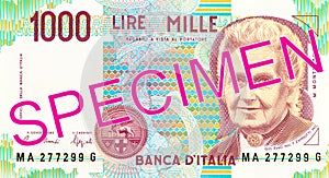 1000 italian lira bank note obverse photo