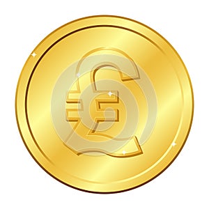 Italian Lira currency gold coin. Vector illustration isolated on white background. Editable elements and glare.
