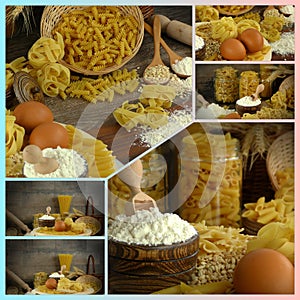 Italian Macaroni Pasta Uncooked Collage