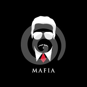 Italian Mafioso portrait. Man with mustache and sunglasses.