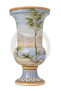 Italian majolica vase from deruta isolated on white