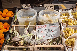 Italian market stall with artichokes