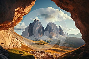 Italian marvel Tre Cimes three peaks shine in sunny landscape photo
