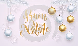 Italian Merry Christmas Buon Natale golden white snowflake decoration calligraphy