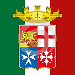 Italian Military Navy coat of arms on the italian flag, Italy