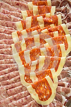 Italian mixed cold cuts spicy cooked sausages