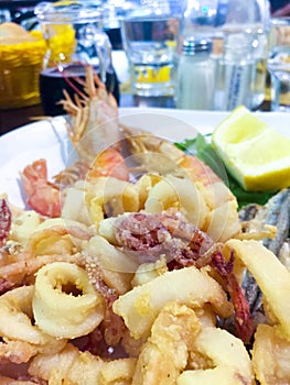 Italian Mixed fried fish, shrimp and squid platter