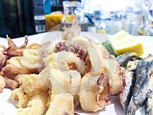 Italian Mixed fried fish, shrimp and squid platter
