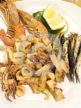 Italian Mixed fried fish, shrimp and squid platter