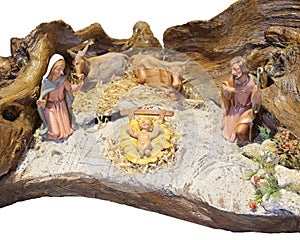 Italian nativity scene with baby Jesus Mary and Joseph