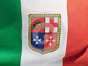 The Italian Navy Flag depicting the emblems of the four Maritime Republics