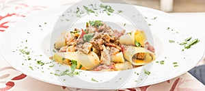 Italian Paccheri pasta with Swordfish