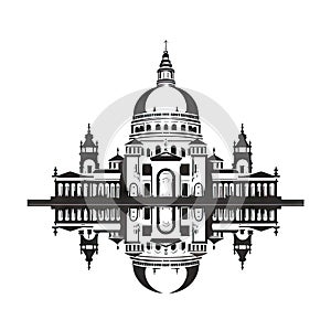 Italian Palace Icon Isolated, Ancient Church Silhouette, Italian Castle, Historical Architecture Minimal Design