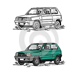 Italian panda small car vector outline illustration photo