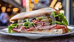 Italian panini with prosciutto, generative ai