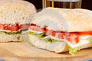 Italian panino sandwich and beer