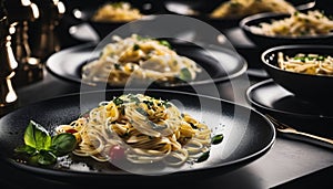 Italian pasta aglio e olio. Pasta with olive oil and garlic.