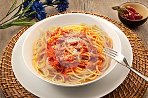 Italian pasta all`amatriciana