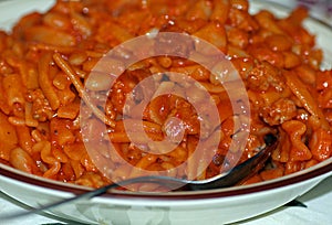 Pasta beans and sausages photo