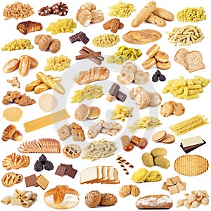 Italian pasta bread and cookies collage