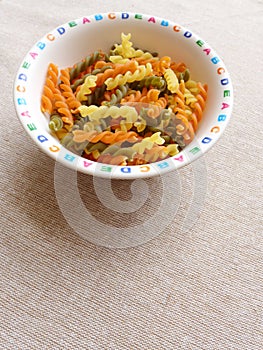 Italian Pasta in children bowl