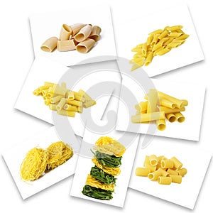 Italian pasta collage on white background