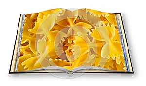 Italian pasta cookbook, called butterflies for its particular form - 3D render photo book concept image - I`m the copyright owner