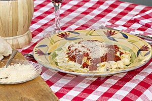 Italian Pasta Dinner Served with Wine and Bread